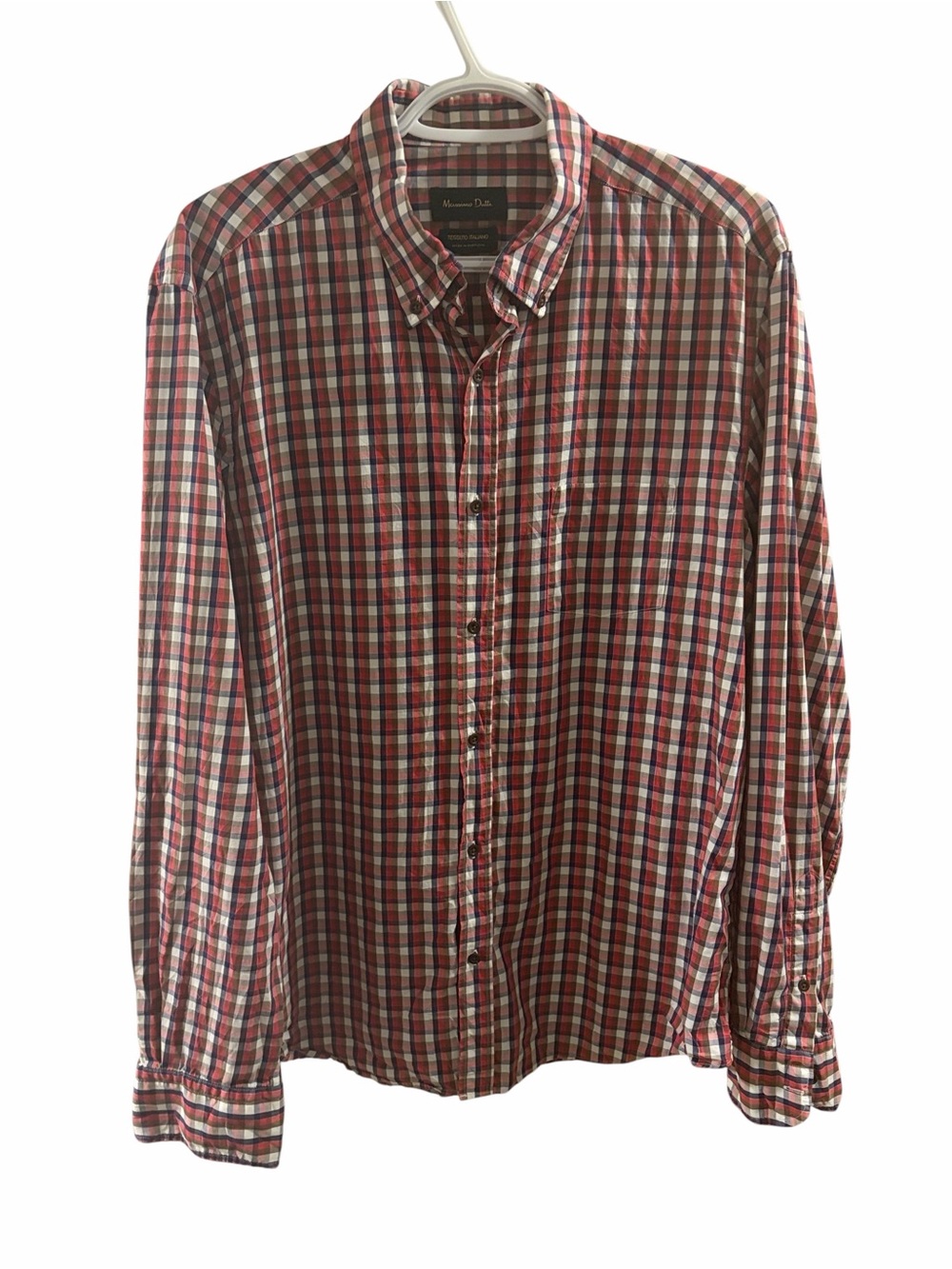Massimo Dutti Men’s Check Plaid Button Up Shirt Size XL 100% Cotton